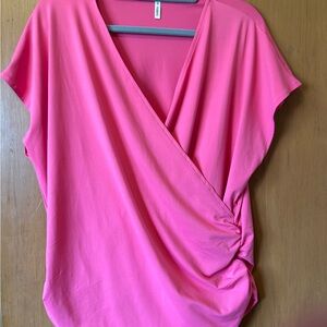 HALARA Pink Draped Surplice Knot-Detail Top